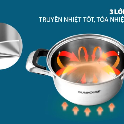 Bộ nồi inox 3 đáy SUNHOUSE SH333 10 3 2 Bộ nồi inox 3 đáy SUNHOUSE SH333
