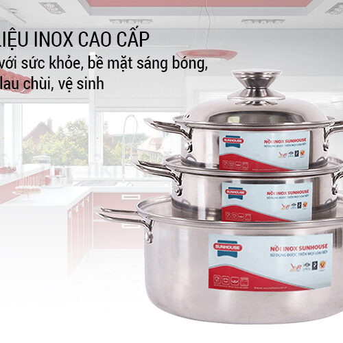 Bộ nồi inox 1 đáy SUNHOUSE SH224 6 5 3 Bộ nồi inox 1 đáy SUNHOUSE SH224