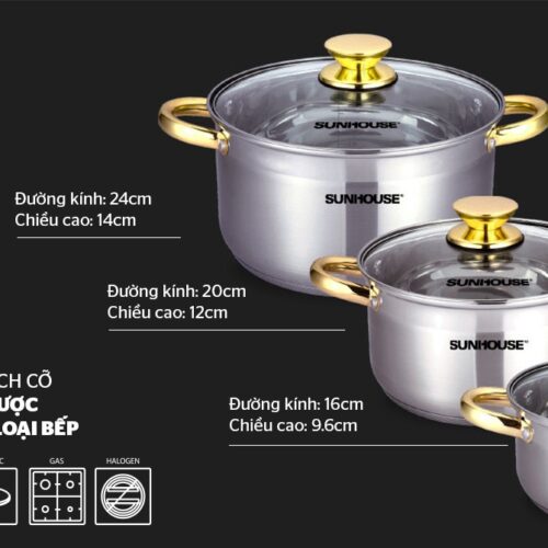 Bộ nồi inox 5 đáy SUNHOUSE SH781 10 5278 Bộ nồi inox 5 đáy SUNHOUSE SH781