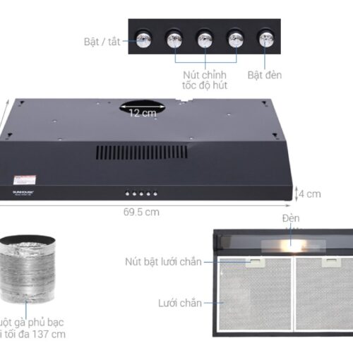 Máy hút mùi vỏ sơn SUNHOUSE SHB6118B 11 594 Máy hút mùi vỏ sơn SUNHOUSE SHB6118B