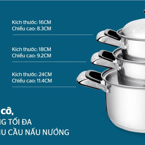 Bộ nồi inox 3 đáy SUNHOUSE SH333 13 6 2 Bộ nồi inox 3 đáy SUNHOUSE SH333