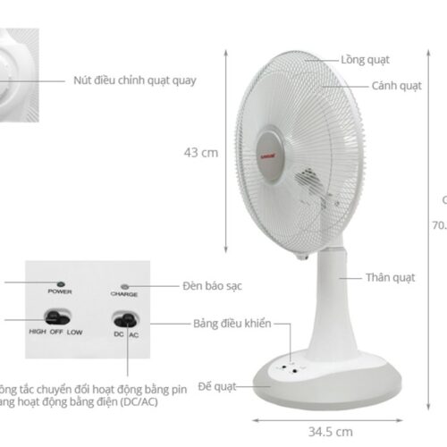 Quạt sạc tích điện Sunhouse 5 6103 Quạt sạc tích điện Sunhouse