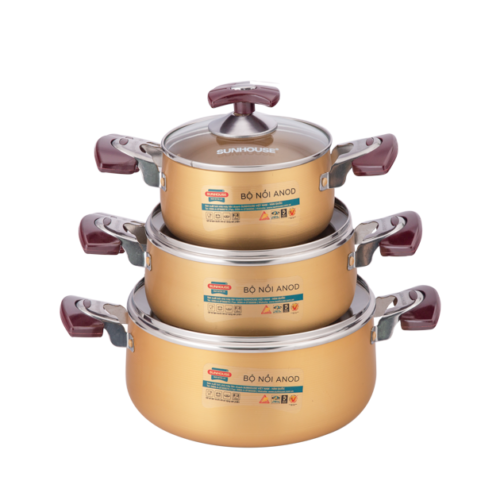 bo noi anod 6634 1 Bộ nồi anod SUNHOUSE SH 6634