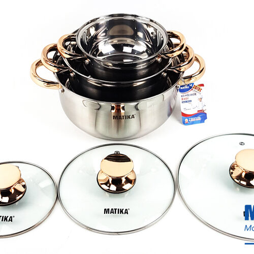 noi inox 3 day mtk c3 co 3 tien loi dep mat Bộ nồi inox cao cấp 3 đáy Matika MTK-C3