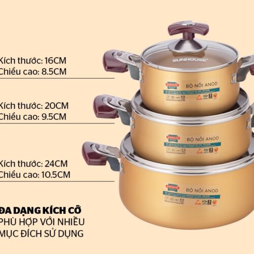 sunhouse sh6634 00112 Bộ nồi anod SUNHOUSE SH 6634